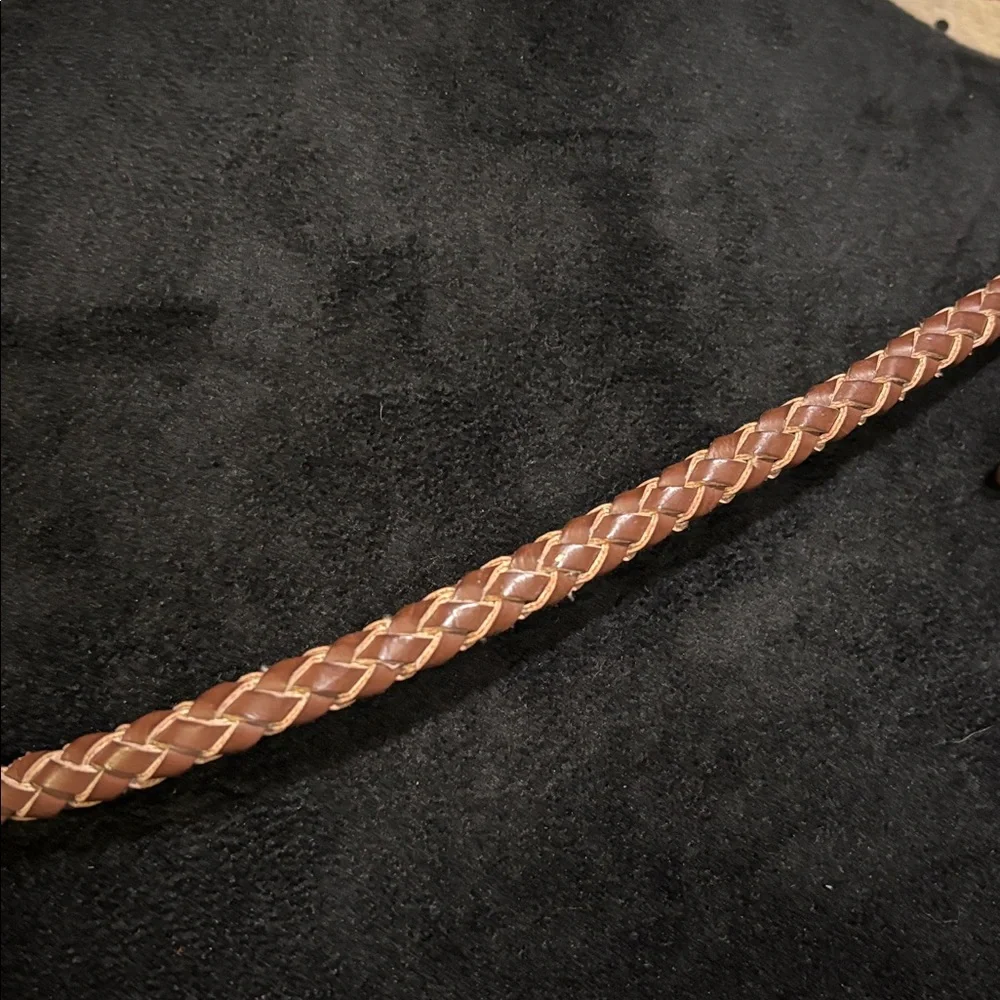 LODIS‎ Brown Leather Braided Round Skinny Adjustable Buckle Belt 42” Length